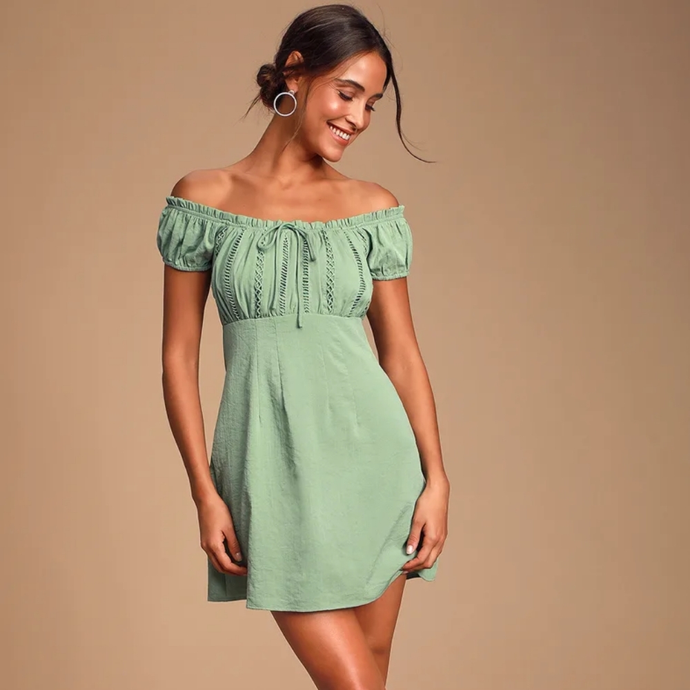 Sage Green Off the Shoulder Mini Summer Dress